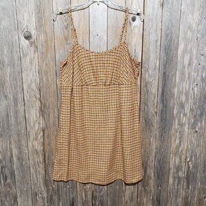 NEW Wild Fable L Mini Slip Dress Brown Plaid Academia Cottage Preppy Grunge Mod